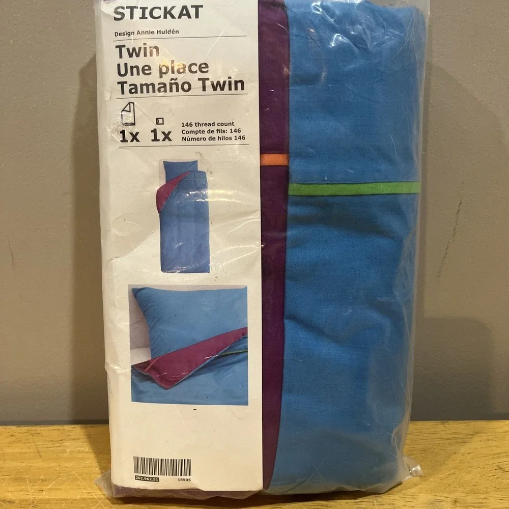 IKEA STICKAT Twin Duvet Cover & Pillow Case Annie Hulden Color Block Blue Purple